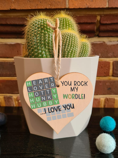 The Plum Penguin Handmade Wooden Hanging Heart Plaque Gift You Rock My World Wordle Love You Funny Hubby Husband Words