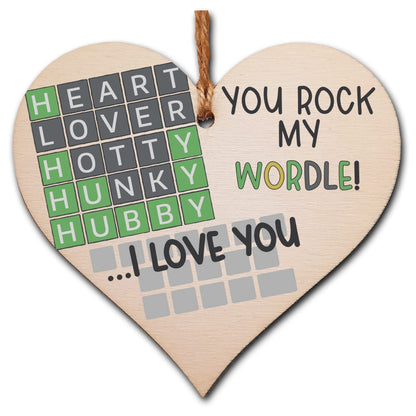 The Plum Penguin Handmade Wooden Hanging Heart Plaque Gift You Rock My World Wordle Love You Funny Hubby Husband Words