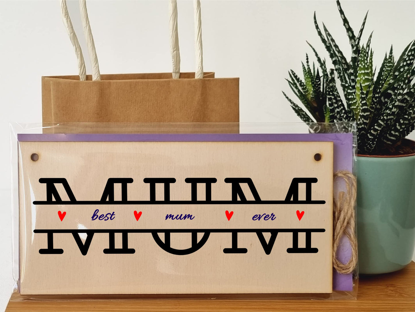 The Plum Penguin Handmade Wooden Hanging Wall Plaque Best Mum Ever Monogram Style Gift Sign Mother's Day