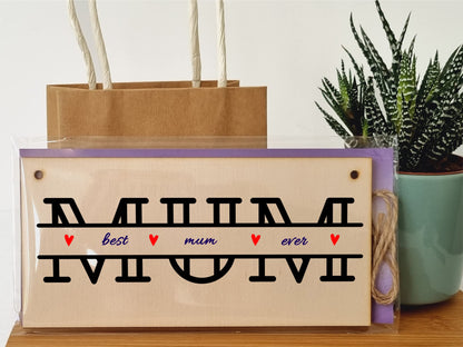 The Plum Penguin Handmade Wooden Hanging Wall Plaque Best Mum Ever Monogram Style Gift Sign Mother's Day