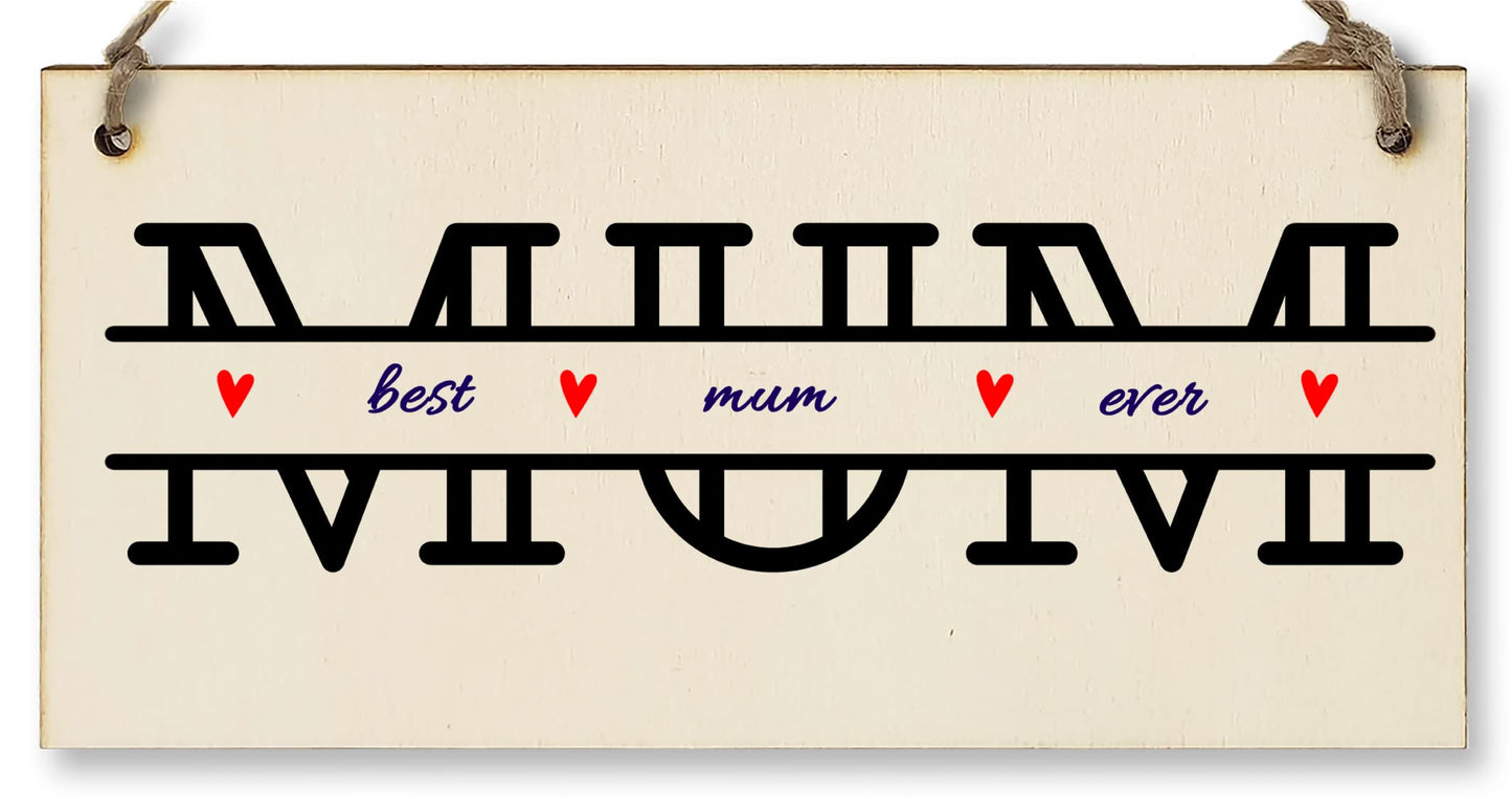 The Plum Penguin Handmade Wooden Hanging Wall Plaque Best Mum Ever Monogram Style Gift Sign Mother's Day