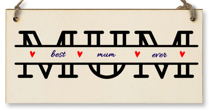 The Plum Penguin Handmade Wooden Hanging Wall Plaque Best Mum Ever Monogram Style Gift Sign Mother's Day