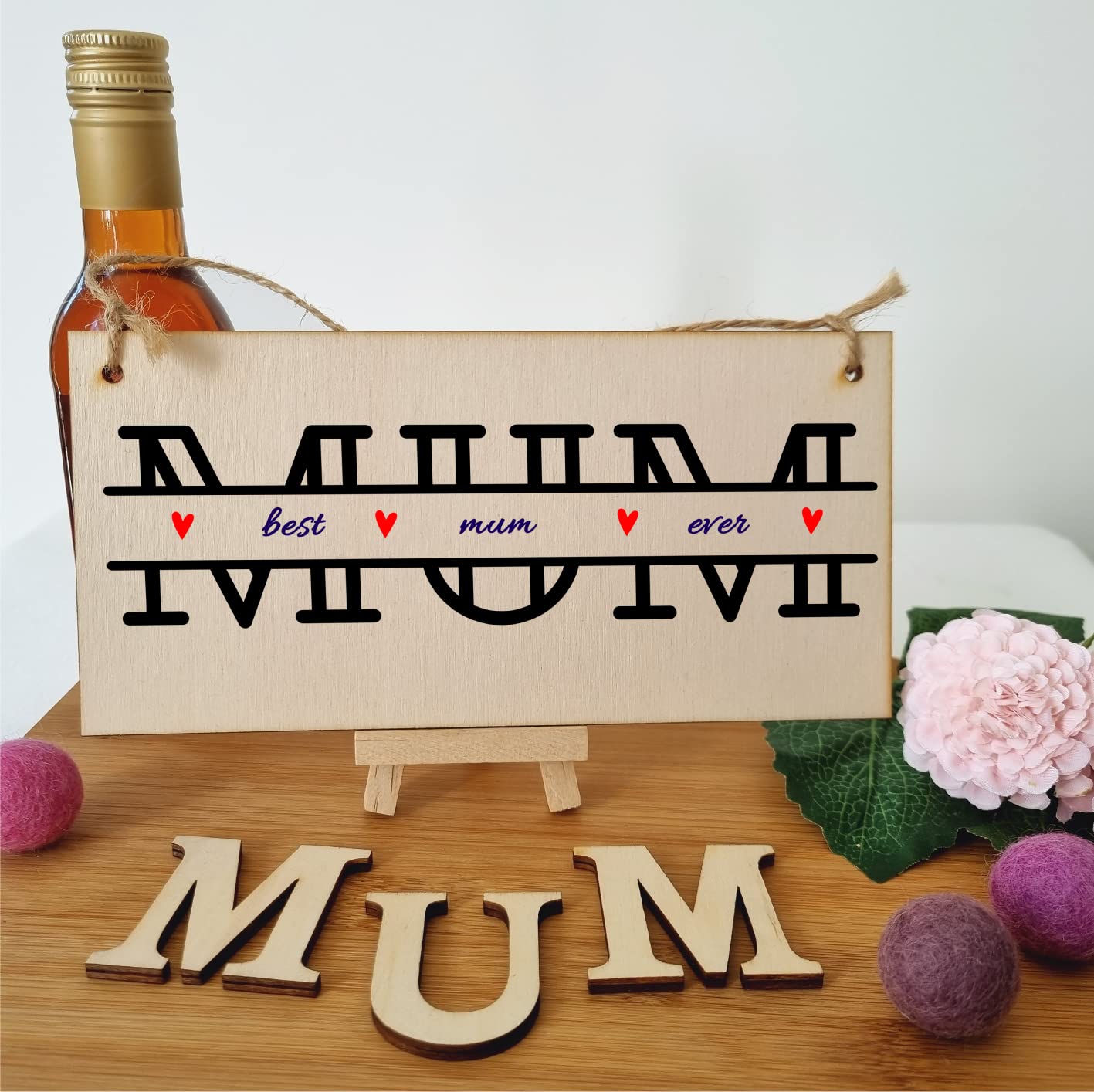 The Plum Penguin Handmade Wooden Hanging Wall Plaque Best Mum Ever Monogram Style Gift Sign Mother's Day