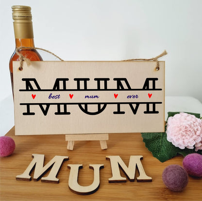 The Plum Penguin Handmade Wooden Hanging Wall Plaque Best Mum Ever Monogram Style Gift Sign Mother's Day