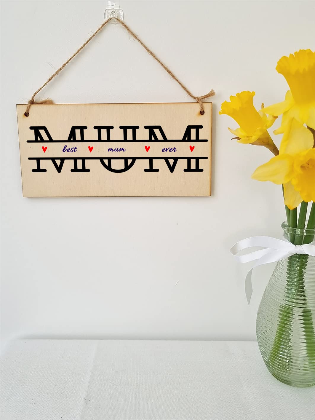 The Plum Penguin Handmade Wooden Hanging Wall Plaque Best Mum Ever Monogram Style Gift Sign Mother's Day
