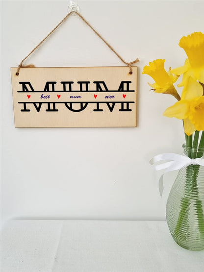 The Plum Penguin Handmade Wooden Hanging Wall Plaque Best Mum Ever Monogram Style Gift Sign Mother's Day
