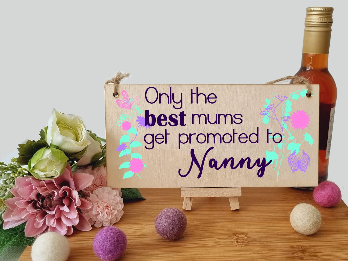 Handmade Wooden Hanging Wall Plaque Only the Best Mums Promoted to Nanny Sentimental Gift for Grandparents