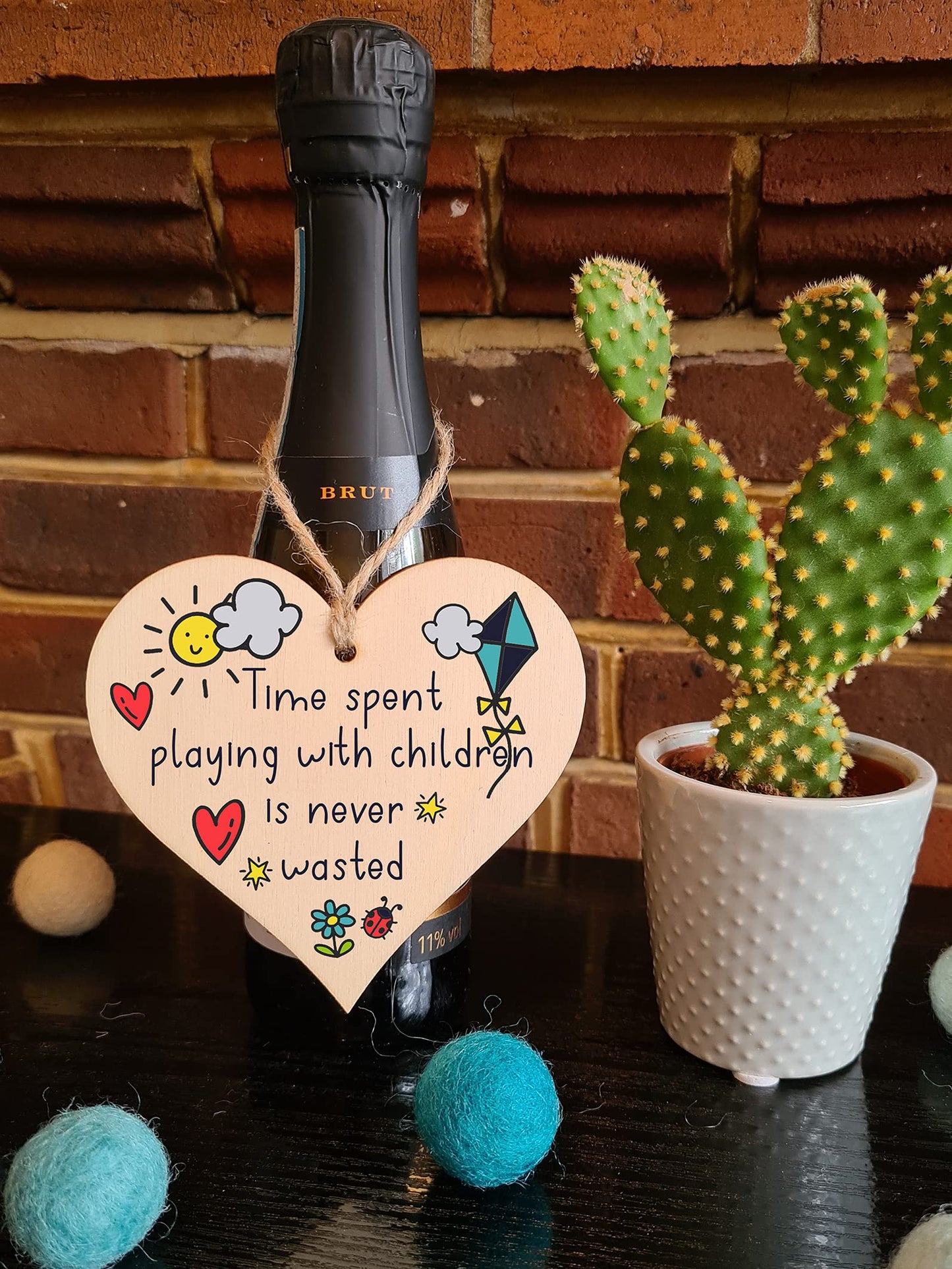 Handmade Wooden Hanging Heart Plaque Gift Time Playing With Children Inspirational Wall Hanger Card Alternative Mother Family