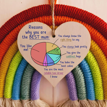 Handmade Wooden Hanging Heart Plaque perfect for Mum fun inspirational keepsake Reason why you are the best mum look pretty best hugs card alternative from kids wall hanger