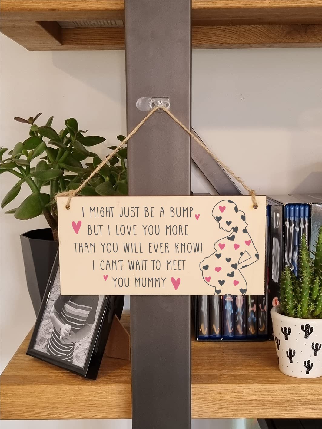 The Plum Penguin Handmade Wooden Hanging Wall Plaque Bump Can't Wait to Meet You Mummy Gift Sign Pregnant 1st Mother's Day