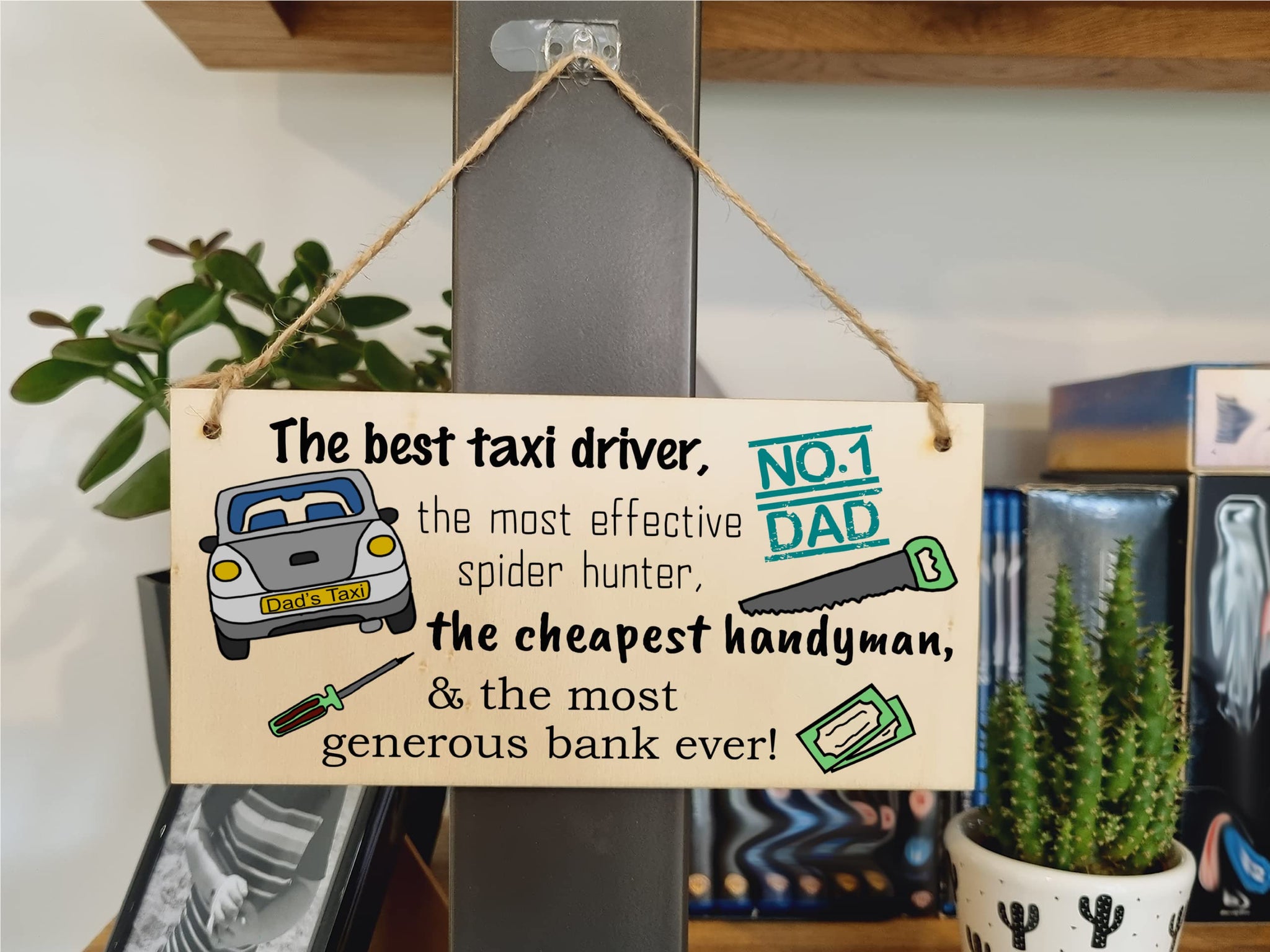 The Plum Penguin Handmade Wooden Hanging Wall Plaque Dad Best Taxi Driver Handyman Generous Bank Novelty Sign