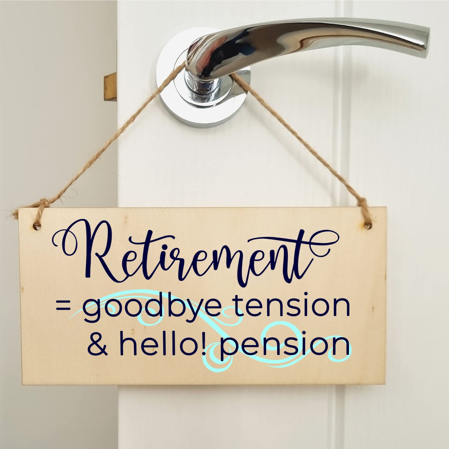 Handmade Wooden Hanging Wall Plaque Retired Goodbye Tension Hello Pension Funny Retirement Work Colleague Gift