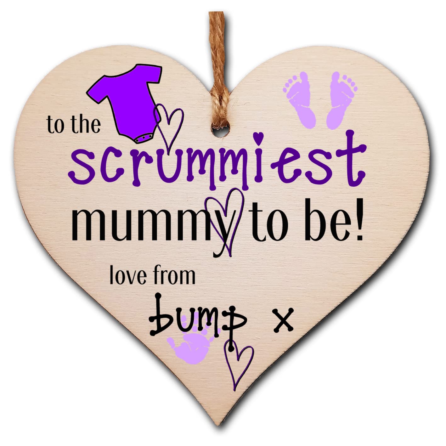 Handmade Wooden Hanging Heart Plaque perfect for mum to be pregnant special keepsake to the scrummiest mummy to be fun gift from bump expectant mums from baby card alternative
