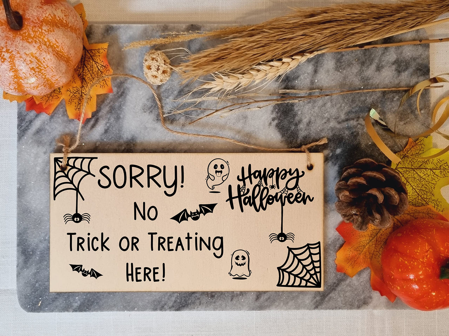 No Trick Or Treating Here Sorry Happy Halloween Do Not Disturb Sign Handmade Wooden Hanging Wall Plaque Gift Hallway Home Décor