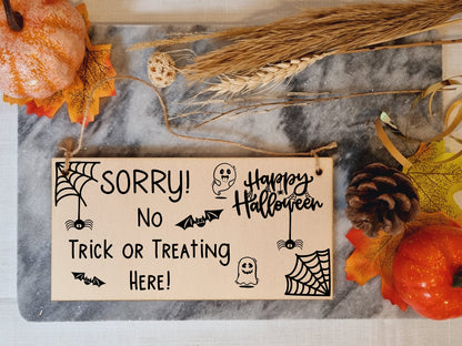 No Trick Or Treating Here Sorry Happy Halloween Do Not Disturb Sign Handmade Wooden Hanging Wall Plaque Gift Hallway Home Décor