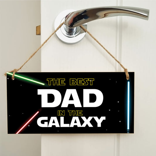 Handmade Wooden Hanging Wall Plaque Best Dad in the Galaxy Star Wars Novelty Sign Man Cave Office