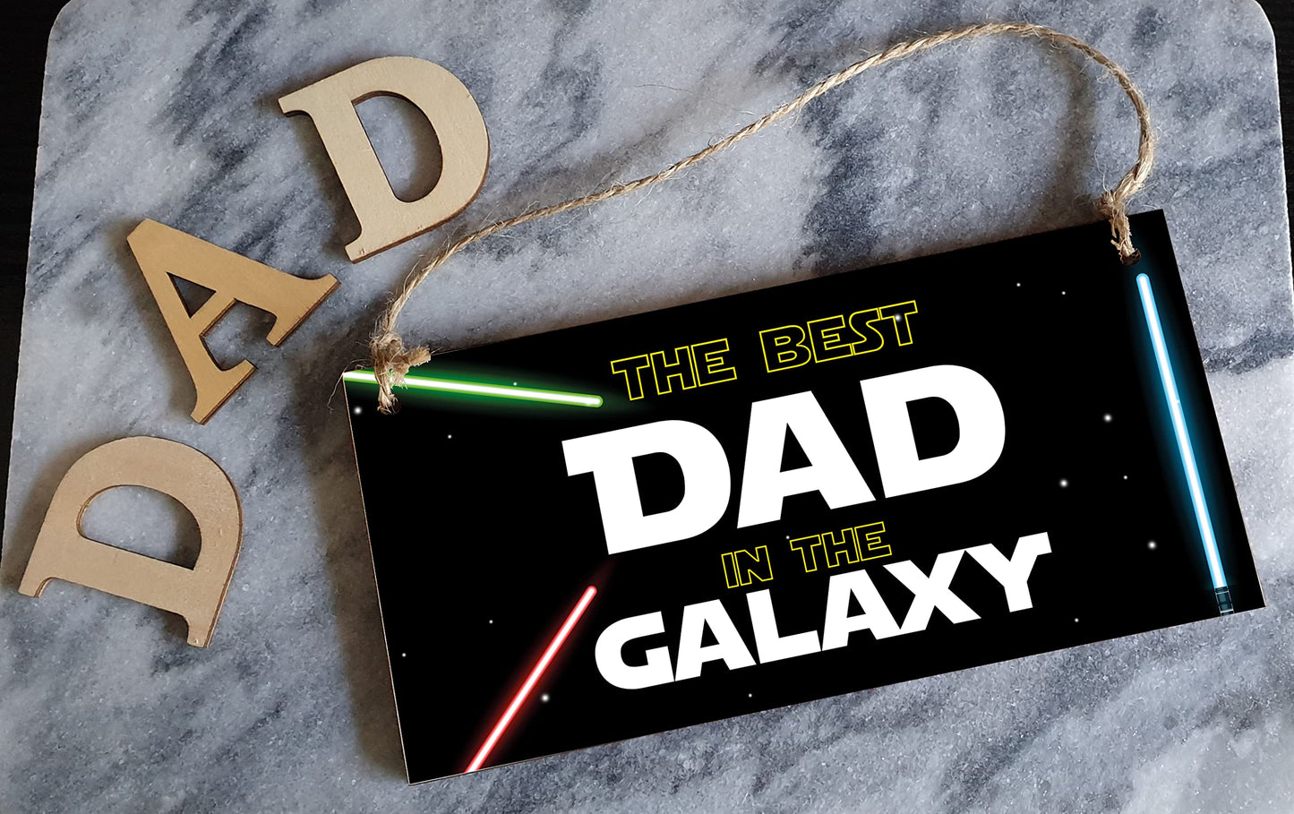 Handmade Wooden Hanging Wall Plaque Best Dad in the Galaxy Star Wars Novelty Sign Man Cave Office