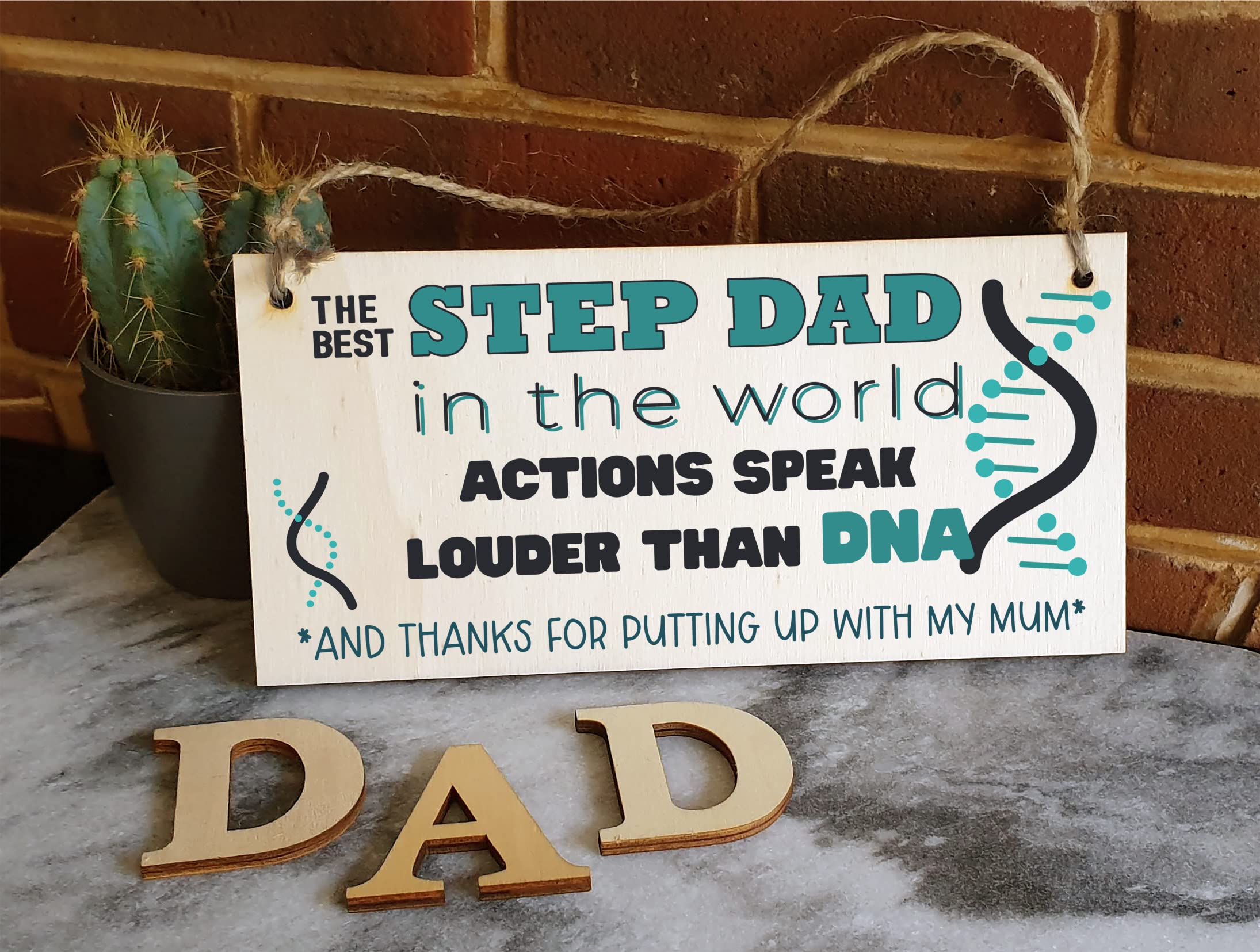 The Plum Penguin Handmade Wooden Hanging Wall Plaque Step Dad More than DNA Funny Novelty Sign Man Cave Office