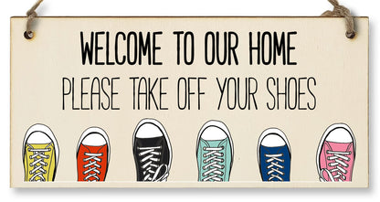 Handmade Wooden Hanging Wall Plaque Welcome Home Please Take Off Your Shoes Sign to Hang at the Front Door
