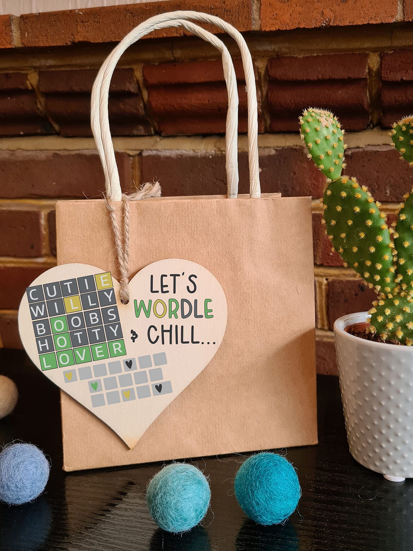 The Plum Penguin Handmade Wooden Hanging Heart Plaque Gift Lets Wordle and Chill Funny Rude Play on Words Boyfriend Girlfriend