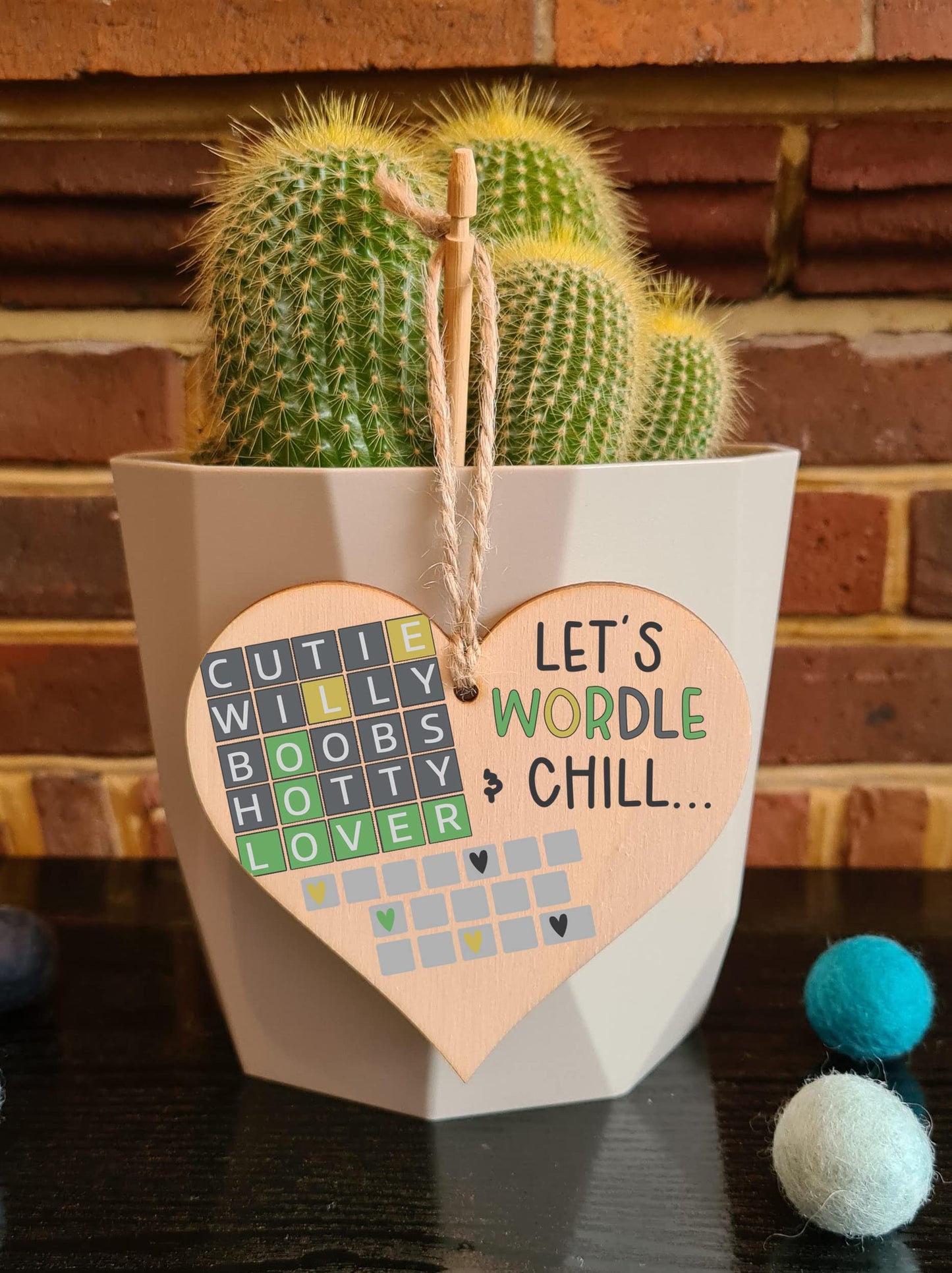 The Plum Penguin Handmade Wooden Hanging Heart Plaque Gift Lets Wordle and Chill Funny Rude Play on Words Boyfriend Girlfriend