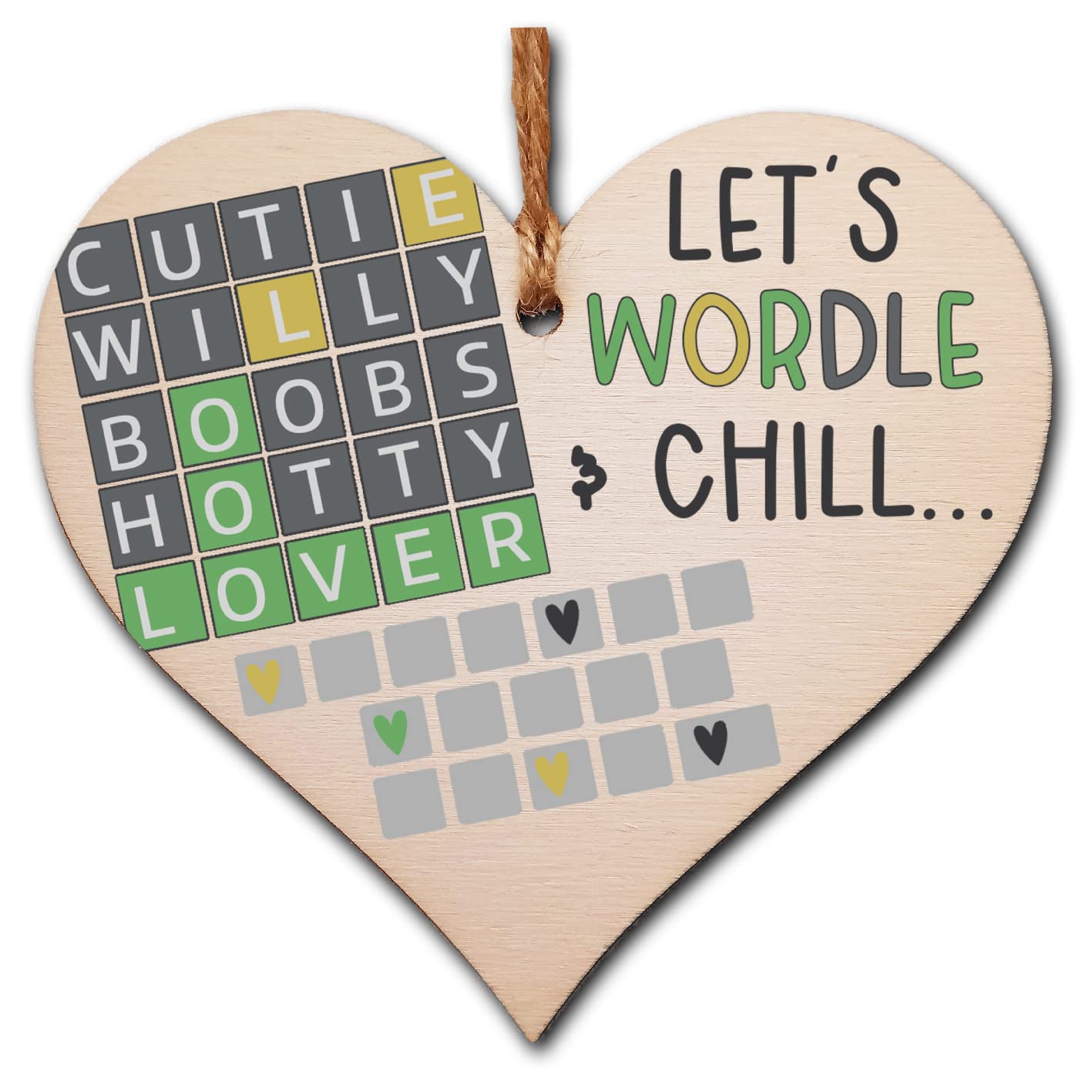 The Plum Penguin Handmade Wooden Hanging Heart Plaque Gift Lets Wordle and Chill Funny Rude Play on Words Boyfriend Girlfriend