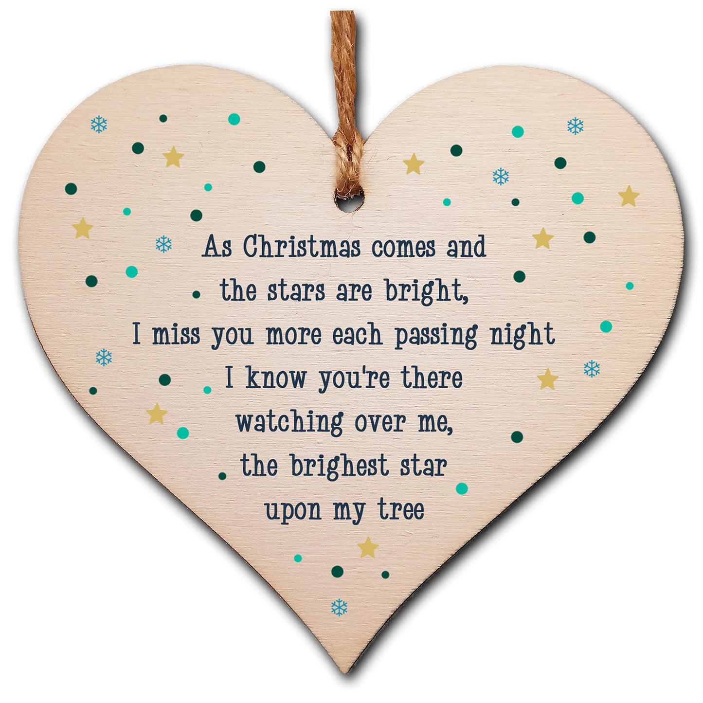 The Plum Penguin Handmade Wooden Hanging Heart Plaque Gift Christmas Comes Miss You Brightest Star Bereavement In Memory Keepsake Wall Hanger