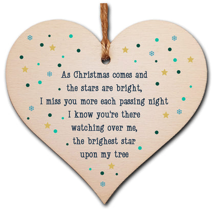 The Plum Penguin Handmade Wooden Hanging Heart Plaque Gift Christmas Comes Miss You Brightest Star Bereavement In Memory Keepsake Wall Hanger