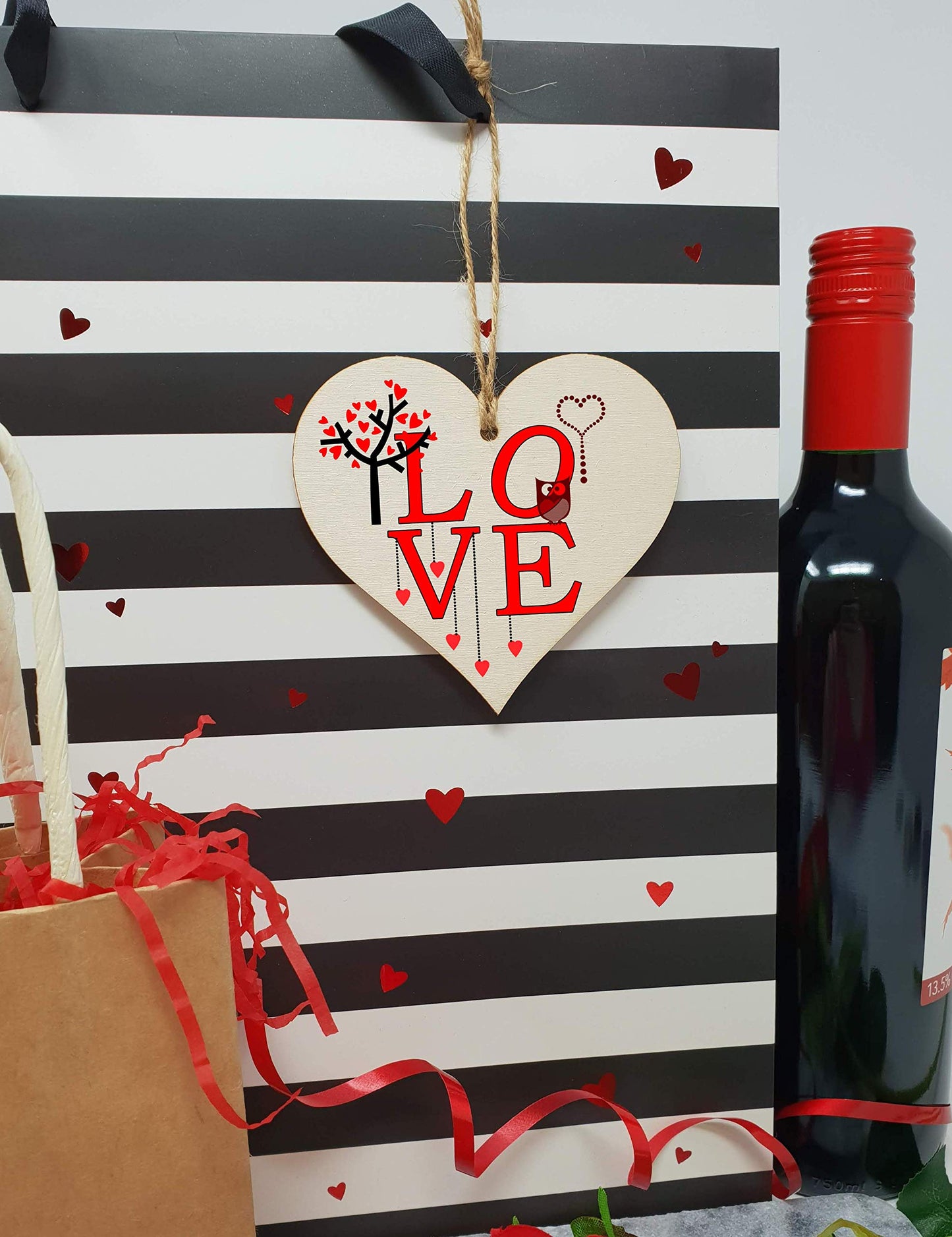 The Plum Penguin Handmade Wooden Hanging Heart Plaque Valentine's Gift L O V E simple red design cute owl gift for someone special boyfriend girlfriend husband wife funny romantic keepsake