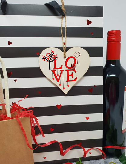 The Plum Penguin Handmade Wooden Hanging Heart Plaque Valentine's Gift L O V E simple red design cute owl gift for someone special boyfriend girlfriend husband wife funny romantic keepsake