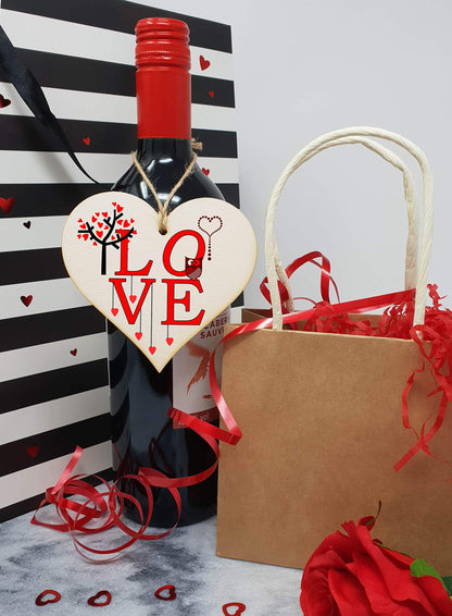 The Plum Penguin Handmade Wooden Hanging Heart Plaque Valentine's Gift L O V E simple red design cute owl gift for someone special boyfriend girlfriend husband wife funny romantic keepsake