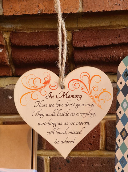 Handmade Wooden Hanging Heart Plaque Gift to Remember Lost Loved Ones