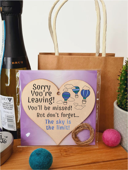 Handmade Wooden Hanging Heart Plaque Gift to Say Sorry You're Leaving You'll be Missed Keepsake for Friend