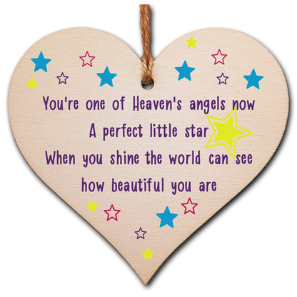 The Plum Penguin Handmade Wooden Hanging Heart Plaque Gift Heaven Angel Beautiful Star Missing You Bereavement In Memory Keepsake Wall Hanger