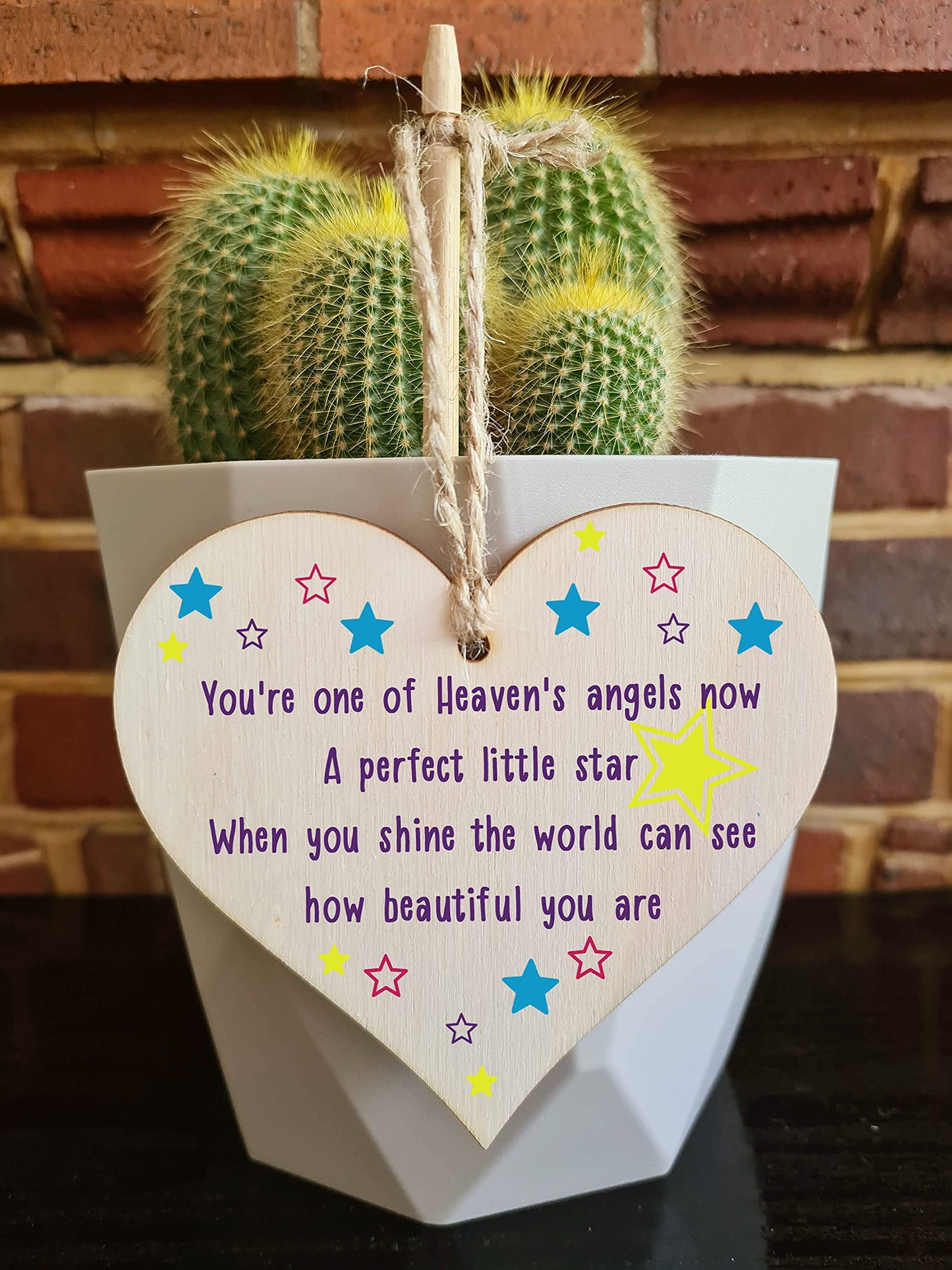 The Plum Penguin Handmade Wooden Hanging Heart Plaque Gift Heaven Angel Beautiful Star Missing You Bereavement In Memory Keepsake Wall Hanger