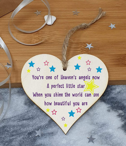 The Plum Penguin Handmade Wooden Hanging Heart Plaque Gift Heaven Angel Beautiful Star Missing You Bereavement In Memory Keepsake Wall Hanger