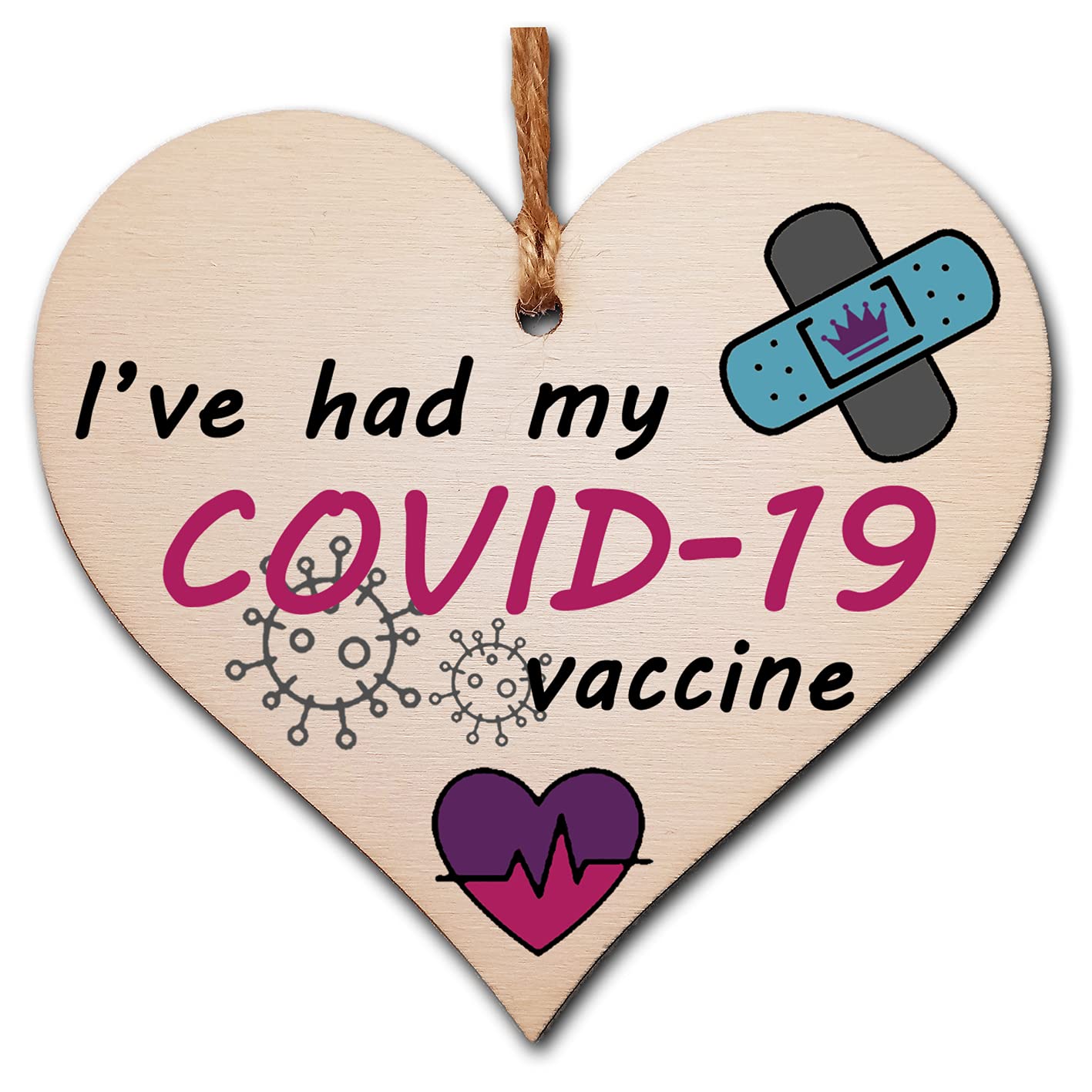 The Plum Penguin Handmade Wooden Hanging Heart Plaque Gift I've had my COVID-19 Vaccine Vaccinated Celebration Gift Car Mirror Hanger Badge Alternative