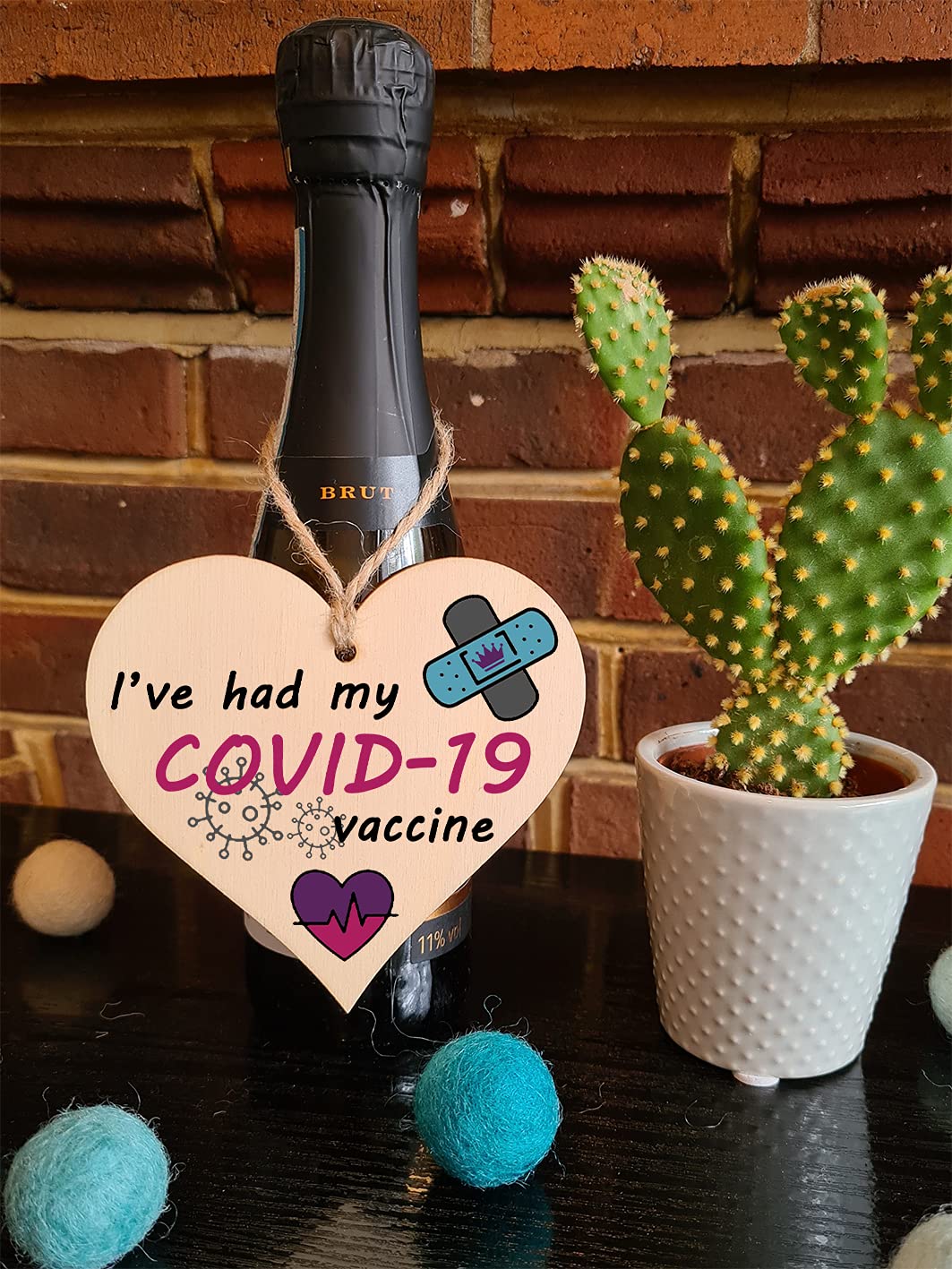 The Plum Penguin Handmade Wooden Hanging Heart Plaque Gift I've had my COVID-19 Vaccine Vaccinated Celebration Gift Car Mirror Hanger Badge Alternative