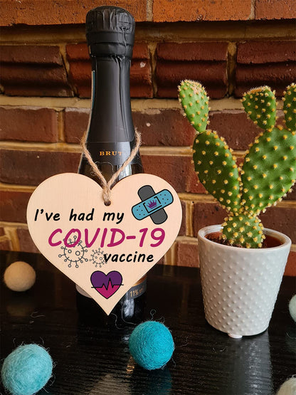 The Plum Penguin Handmade Wooden Hanging Heart Plaque Gift I've had my COVID-19 Vaccine Vaccinated Celebration Gift Car Mirror Hanger Badge Alternative