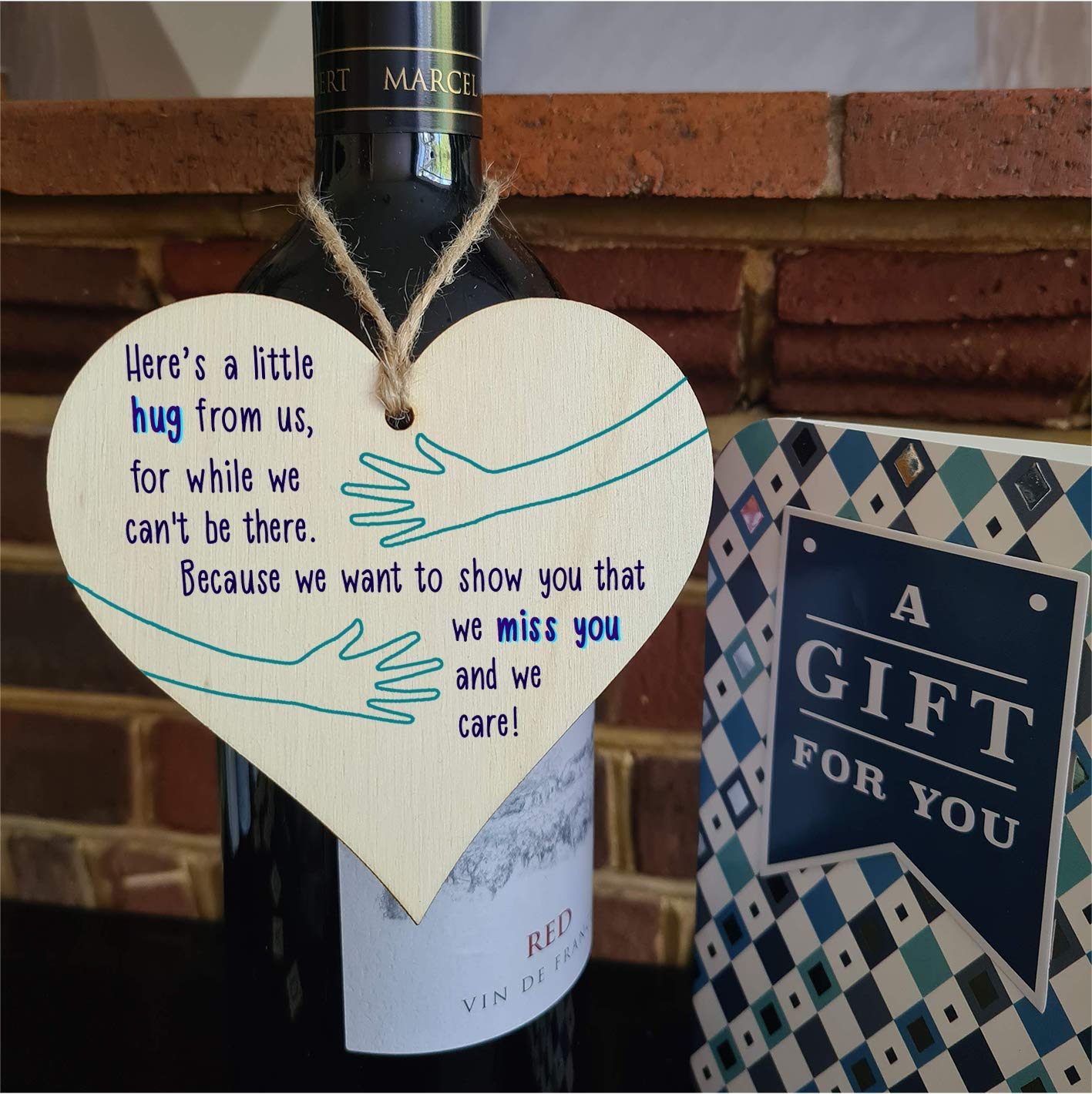 The Plum Penguin Handmade Wooden Hanging Heart Plaque Gift a little hug from us to show you we care miss you long distance wall hanger cute rainbow design for family friends grandparents