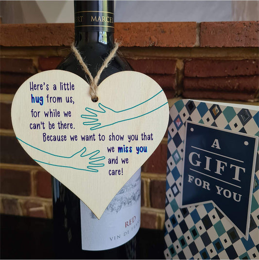 The Plum Penguin Handmade Wooden Hanging Heart Plaque Gift a little hug from us to show you we care miss you long distance wall hanger cute rainbow design for family friends grandparents