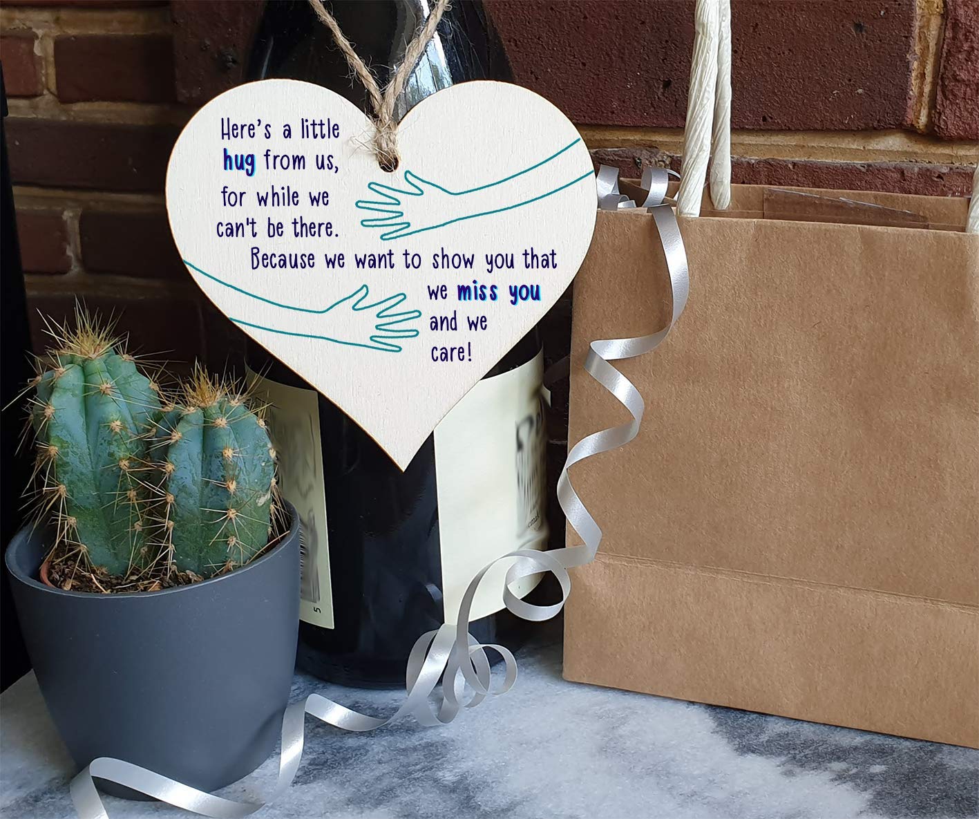 The Plum Penguin Handmade Wooden Hanging Heart Plaque Gift a little hug from us to show you we care miss you long distance wall hanger cute rainbow design for family friends grandparents