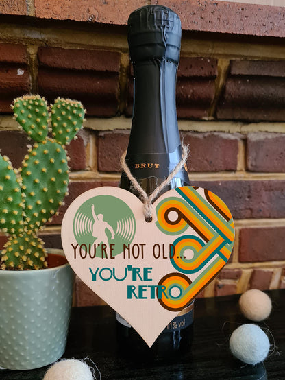 The Plum Penguin Handmade Wooden Hanging Heart Plaque Gift Not Old Retro 70s Funny Birthday Card Alternative Wall Hanger Bottle Decoration