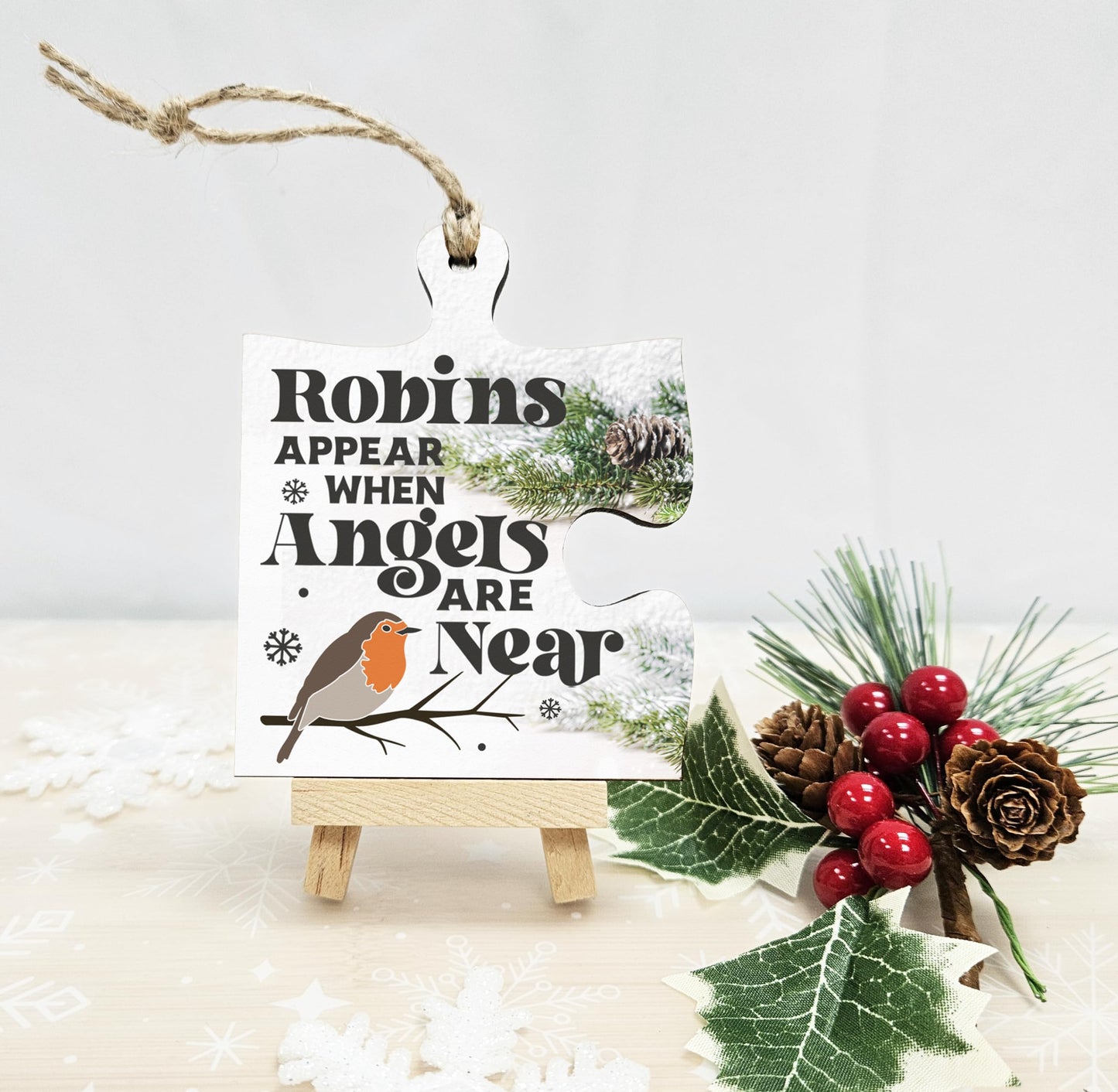 The Plum Penguin Christmas Hanging Jigsaw Puzzle Piece Gift Tag Robins Appear Angels Rememberance Bauble Ornament