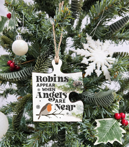 The Plum Penguin Christmas Hanging Jigsaw Puzzle Piece Gift Tag Robins Appear Angels Rememberance Bauble Ornament