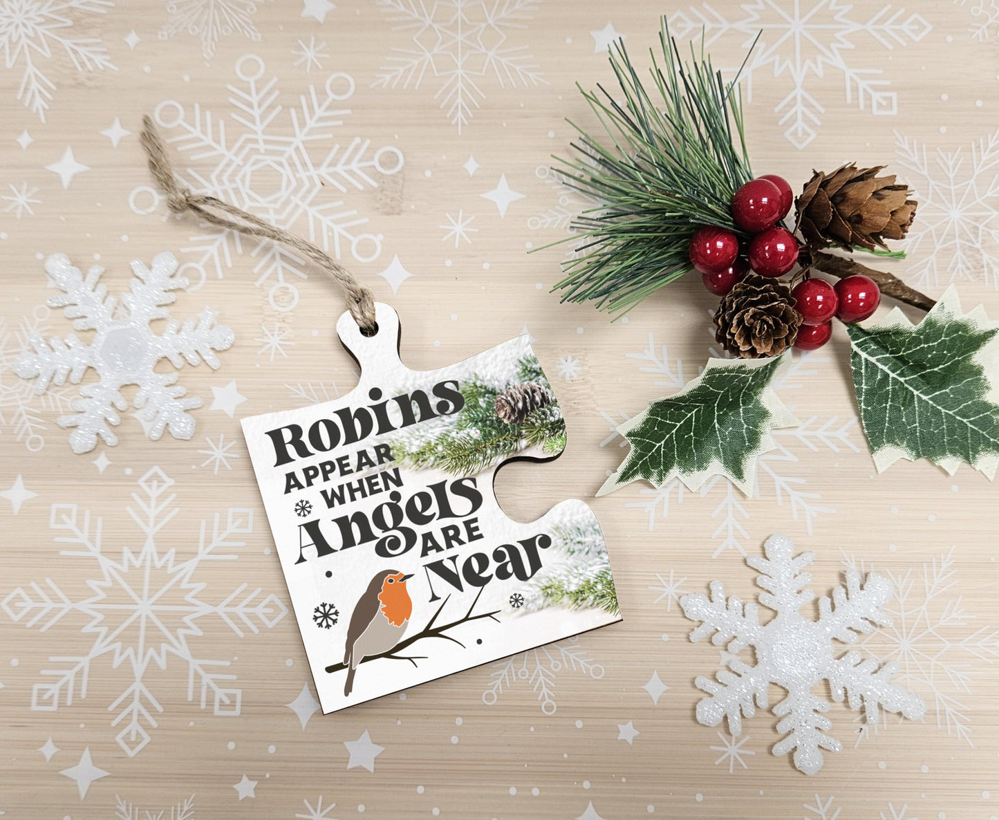 The Plum Penguin Christmas Hanging Jigsaw Puzzle Piece Gift Tag Robins Appear Angels Rememberance Bauble Ornament