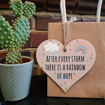 The Plum Penguin Handmade Wooden Hanging Heart Plaque Gift Storm Rainbow of Hope Inspirational Wall Hanger Card Alternative Friendship Family