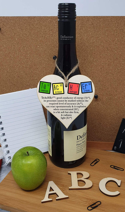 The Plum Penguin Handmade Wooden Hanging Heart Plaque Gift Teacher Present Fun Novelty Chemical elements Thank You from child card alternative