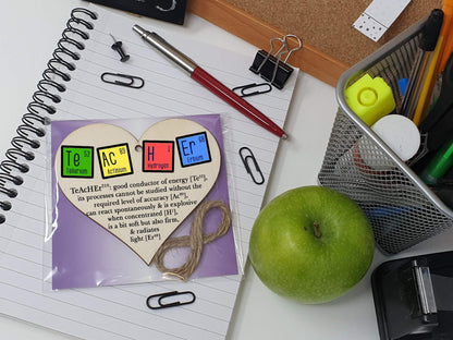 The Plum Penguin Handmade Wooden Hanging Heart Plaque Gift Teacher Present Fun Novelty Chemical elements Thank You from child card alternative