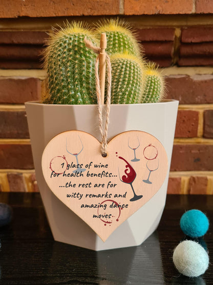 The Plum Penguin Handmade Wooden Hanging Heart Plaque Gift Wine Glass Dance Moves Funny Novelty Card Alternative Wall Hanger Bottle Decoration